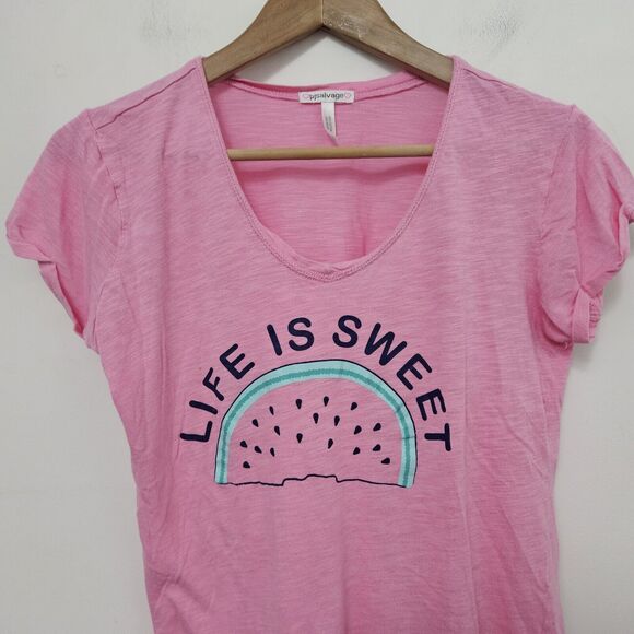 PJ SALVAGE Women's Pink Lightweight Graphic Print Cropped T-Shirt Size S - Picture 2 of 6